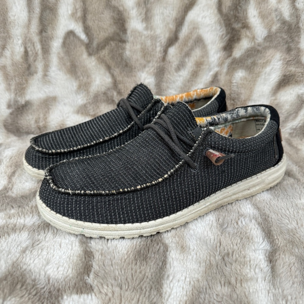 Hey Dude Mens Charcoal Gray Wally Knit Fabric Size 10 Loafers